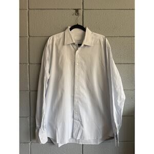 PRADA White & Blue Pinstripe Cotton Button Down Long Sleeve size 44 17 1/2